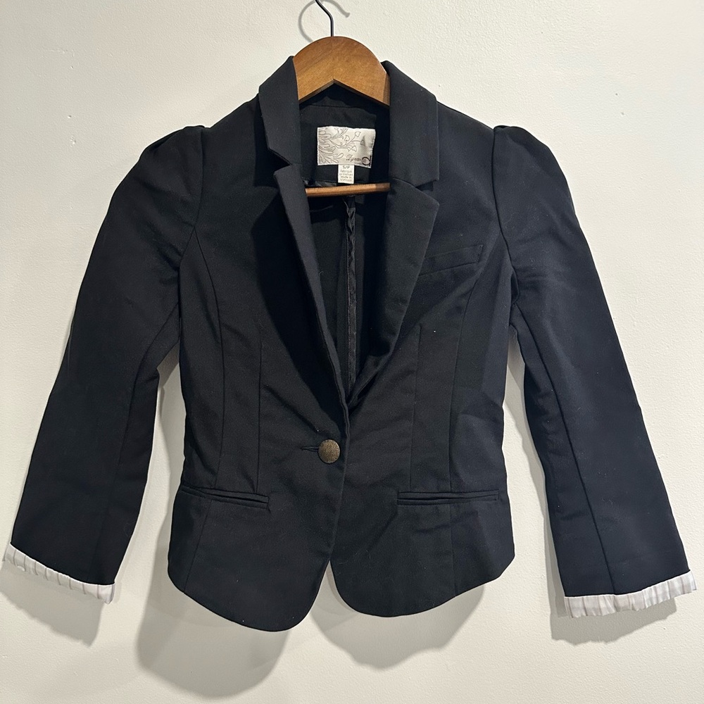 DYNAMITE Vintage Y2K Black Cropped Preppy Cuffed Blazer‎ Jacket Size S